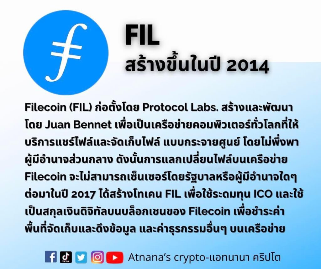 ข้อมูลเหรียญ Filecoin (FIL)