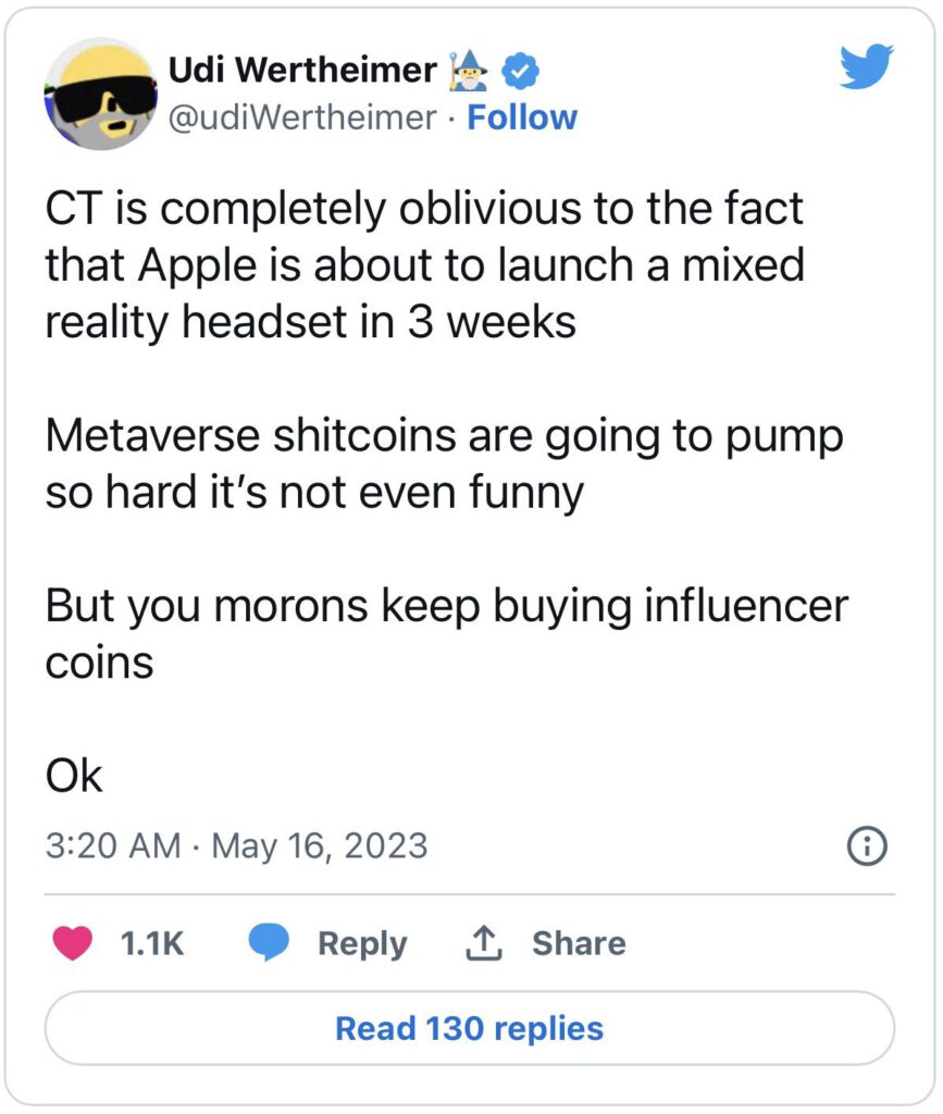 ชุดหูฟังใหม่ของ Apple ติดจรวดให้โทเค็น metaverse ราคาพุ่ง!1