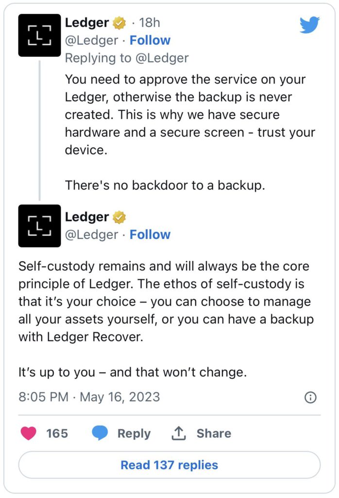 'ไม่มีประตูหลัง' Ledger กล่าวตอบโต้เกี่ยวกับฟังก์ชั่น ‘การกู้คืน’ ที่เป็นประเด็นร้อนตอนนี้5