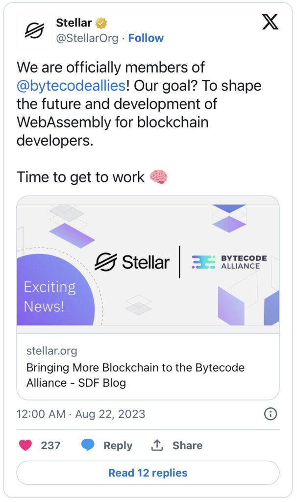 Stellar (XLM) จับมือกับ Bytecode Alliance ร่วมกันพัฒนา Wasm เพื่อแทนที่ EVM1