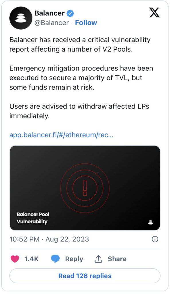 ด่วน! Balancer ยืนยันว่ากำลังเผชิญกับช่องโหว่ที่สำคัญ อะไรที่นักลงทุนควรทราบ?1